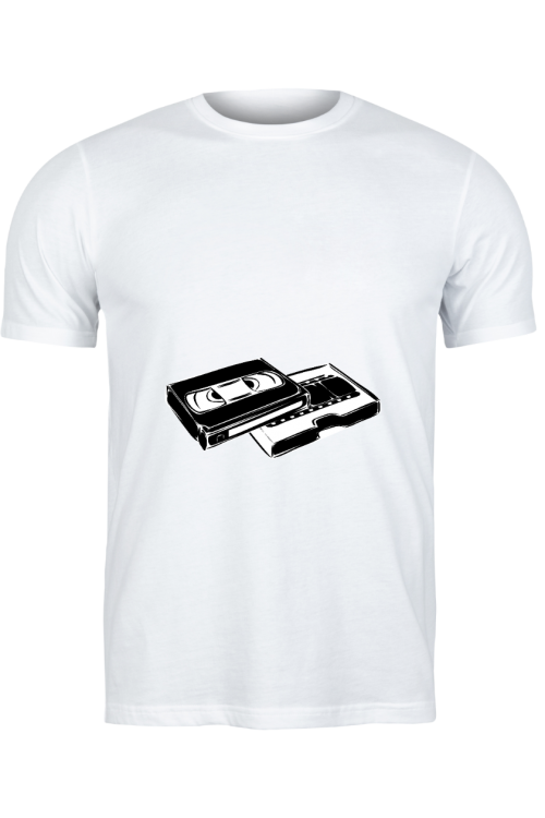 KASET BASKILI BEYAZ  T-SHIRT