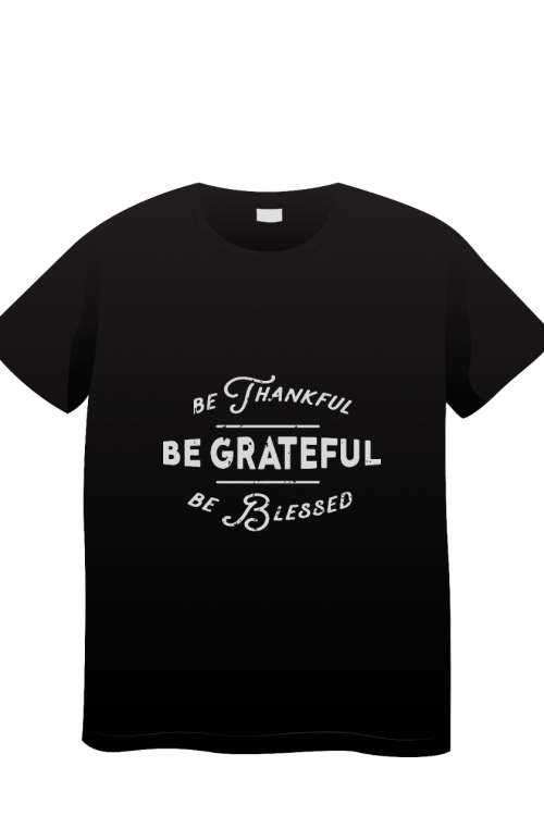 BE TH.ANK FUL-BE GRATEFUL-BE BİESSED BASKILI SİYAH  T-SHIRT